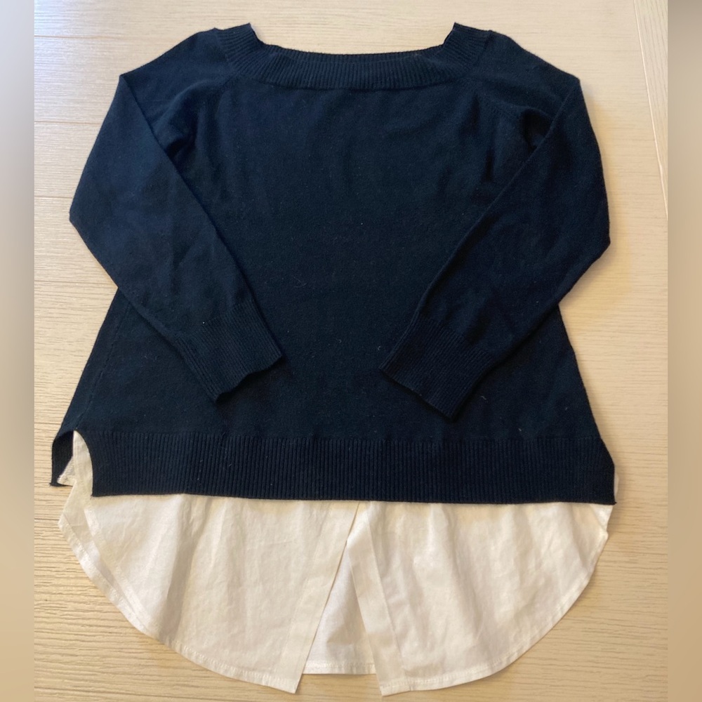 Central Park West Black sweater with attached white  Layer blouse hem size M